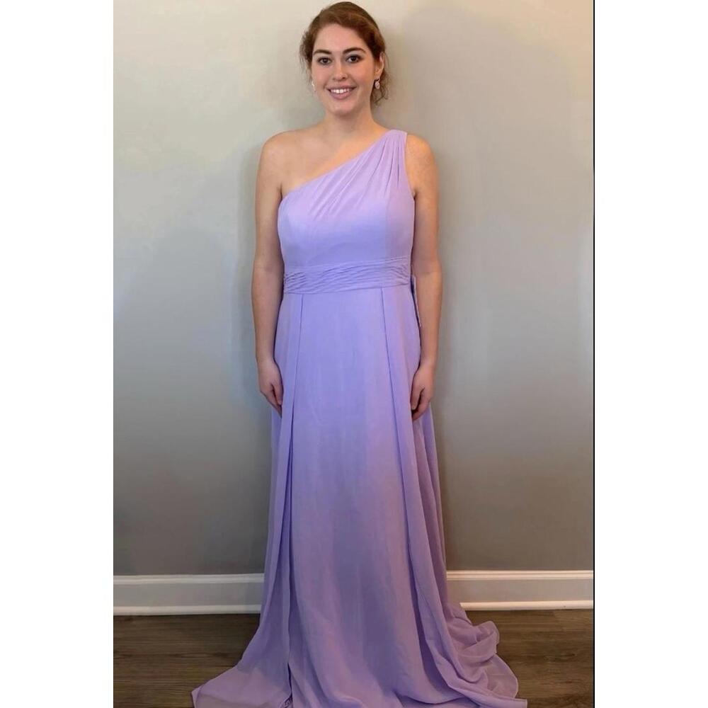 Azazie Dallas Lilac Chiffon A-Line One Shoulder Bridesmaids Dress (Size 14)